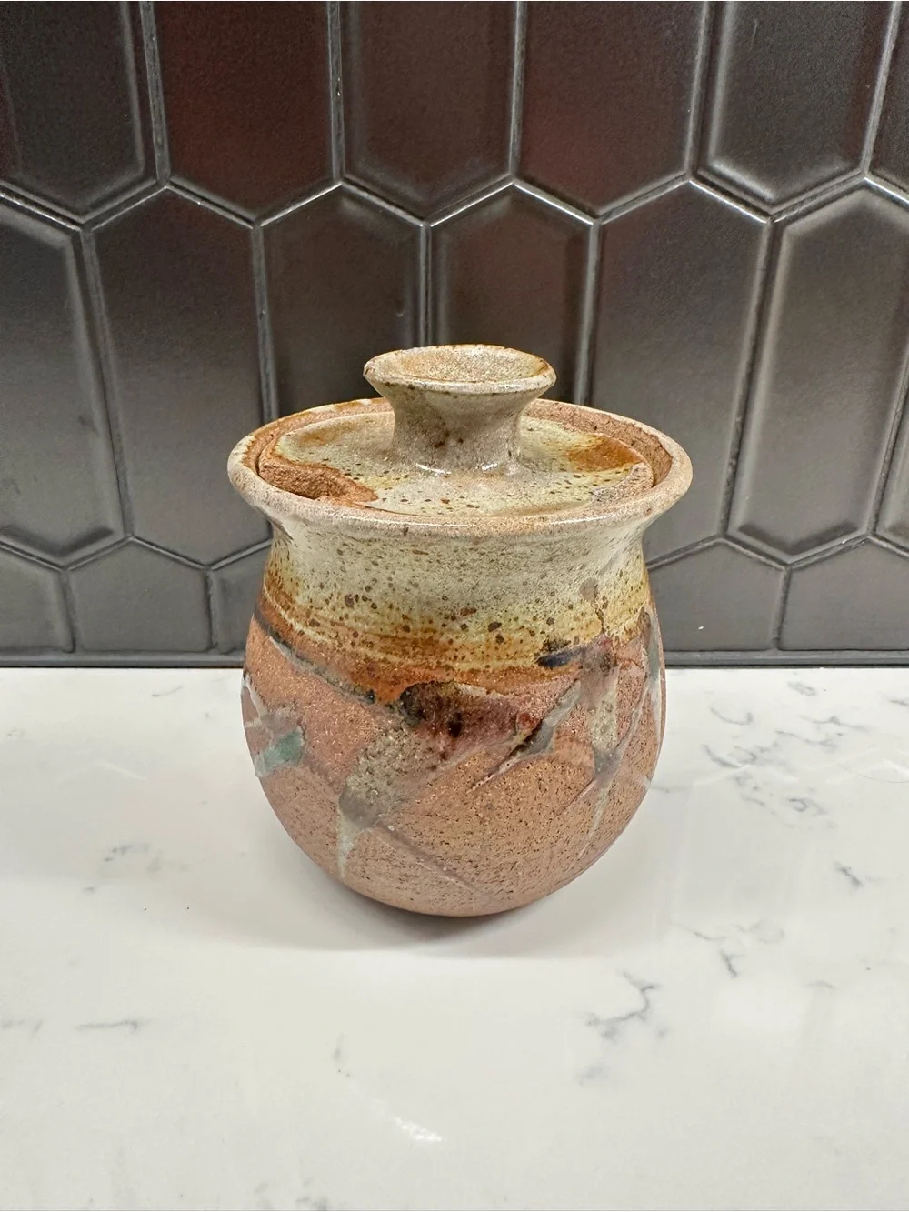 Handmade Pottery Brown Tan Honey Pot